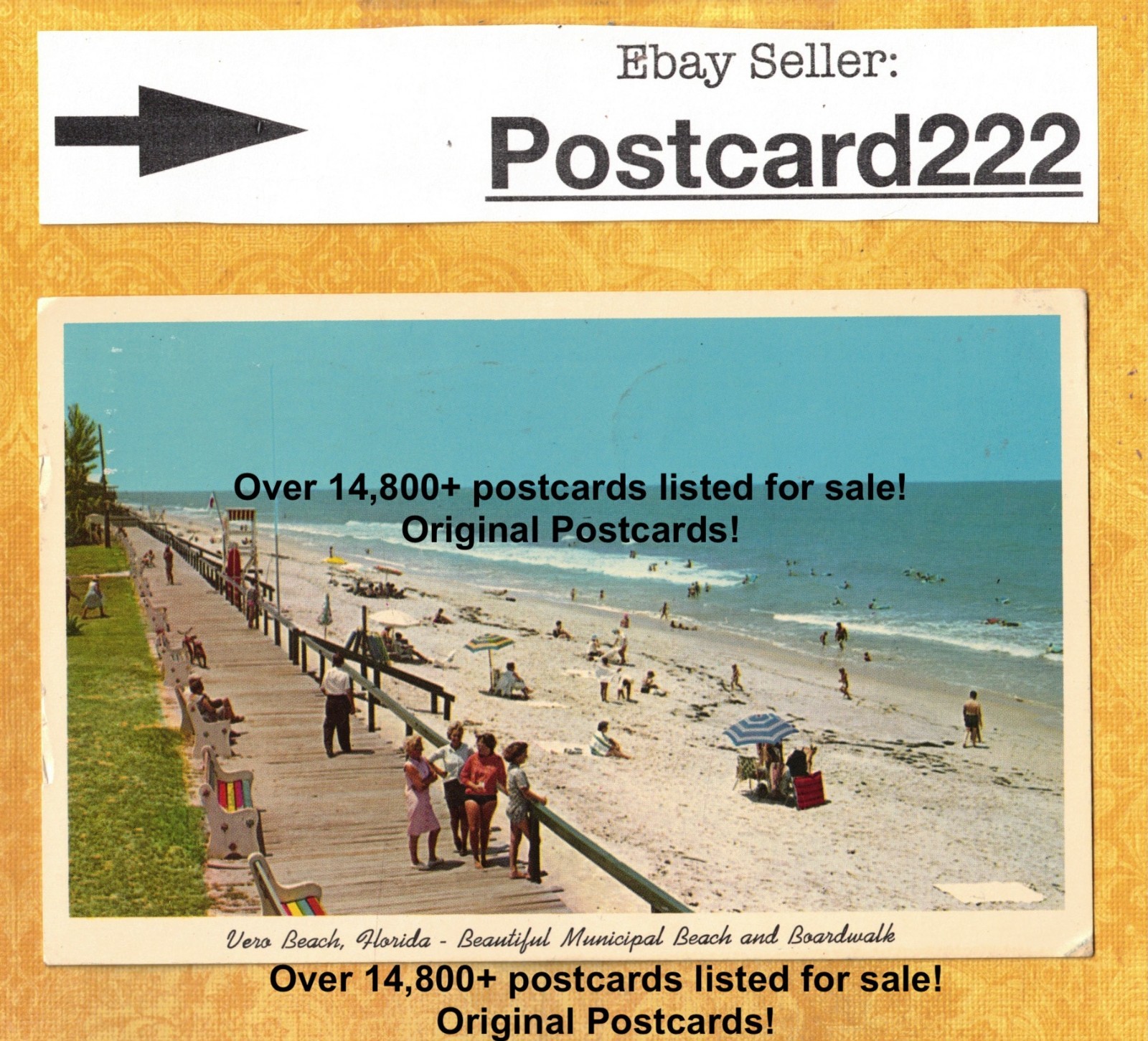 FL Vero Beach 1969 vintage postcard Municipal Beach and Board walk Florida