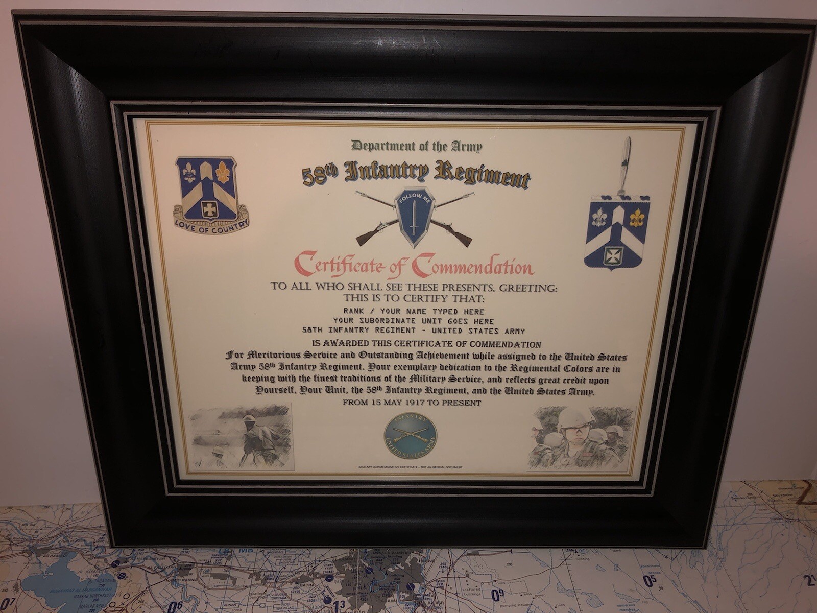 58TH INFANTRY REGIMENT / COMMEMORATIVE - CERTIFICATE OF COMMENDATION