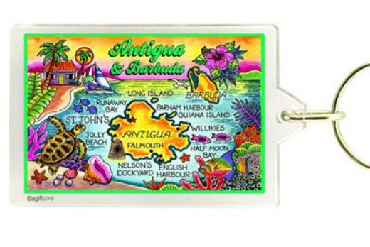 ANTIGUA & BARBUDA MAP ACRYLIC RECTANGULAR SOUVENIR KEYCHAIN 2.5