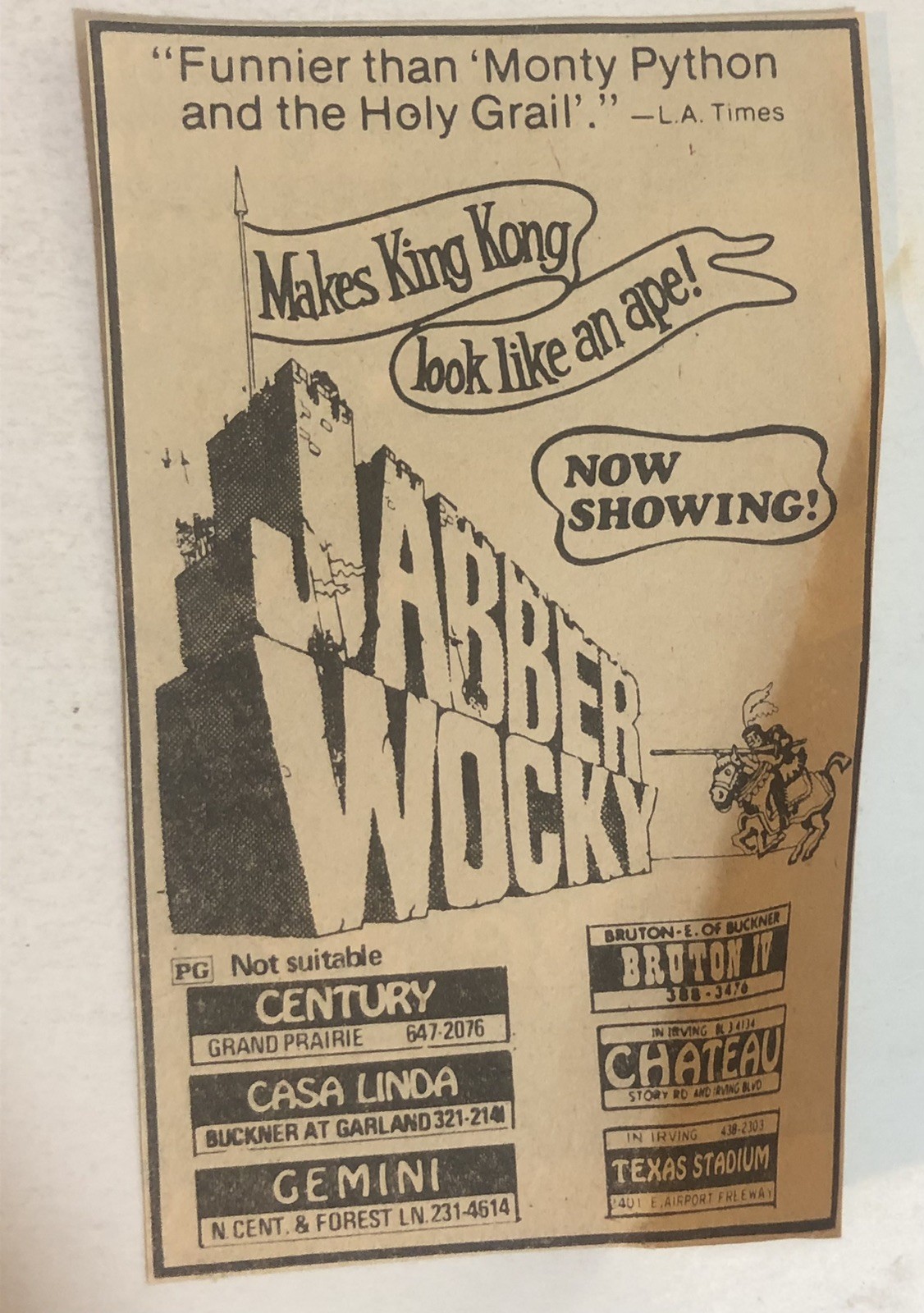 Jabberwocky Terry Gilliam 1977 Vtg Print Ad Tpa36 Jabberwocky Terry Gilliam 1977 Vtg Print Ad Tpa36