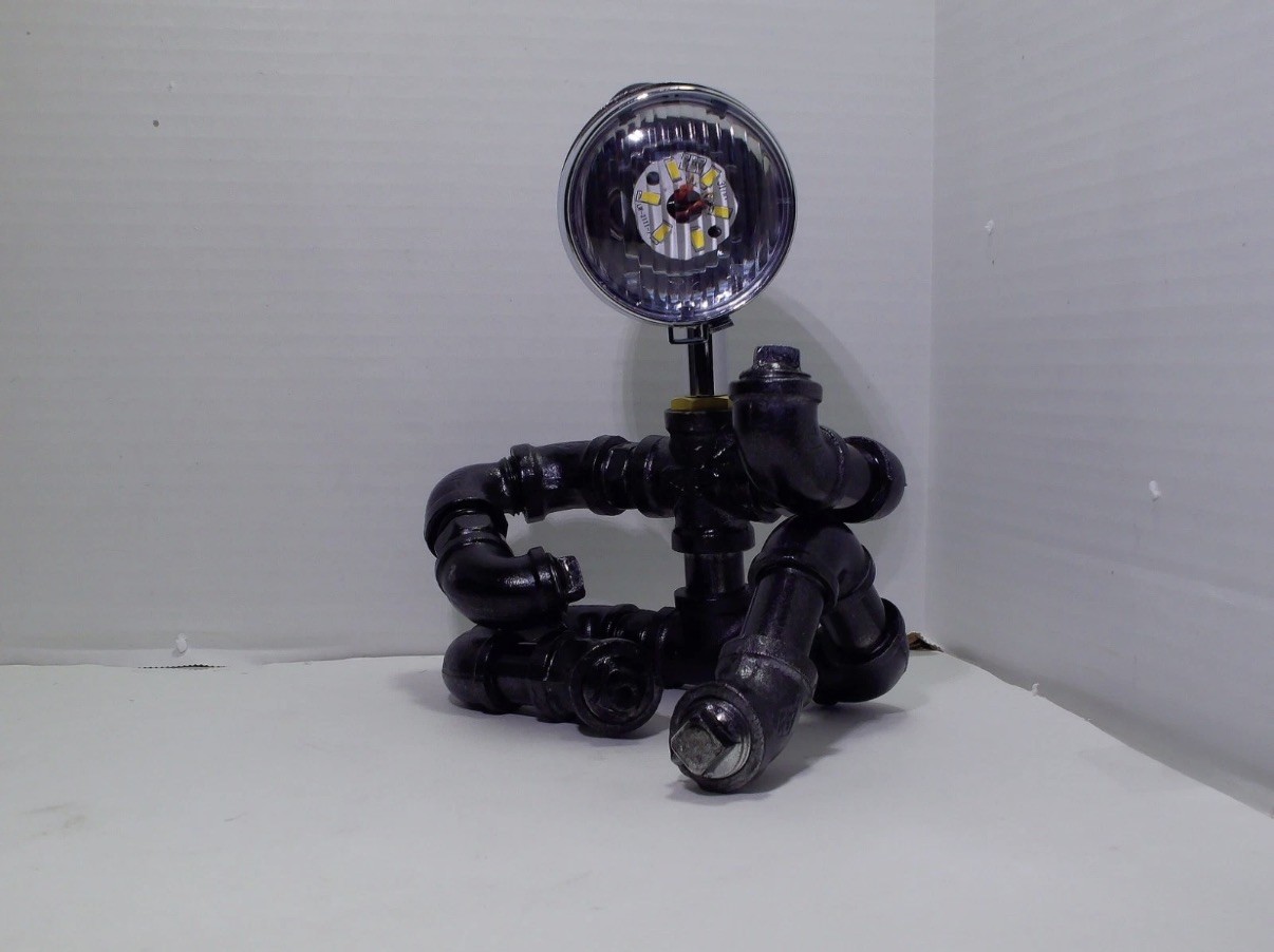 Steampunk Table Lamp, Creative Pipe Robot Lamp with Electric Guitar 