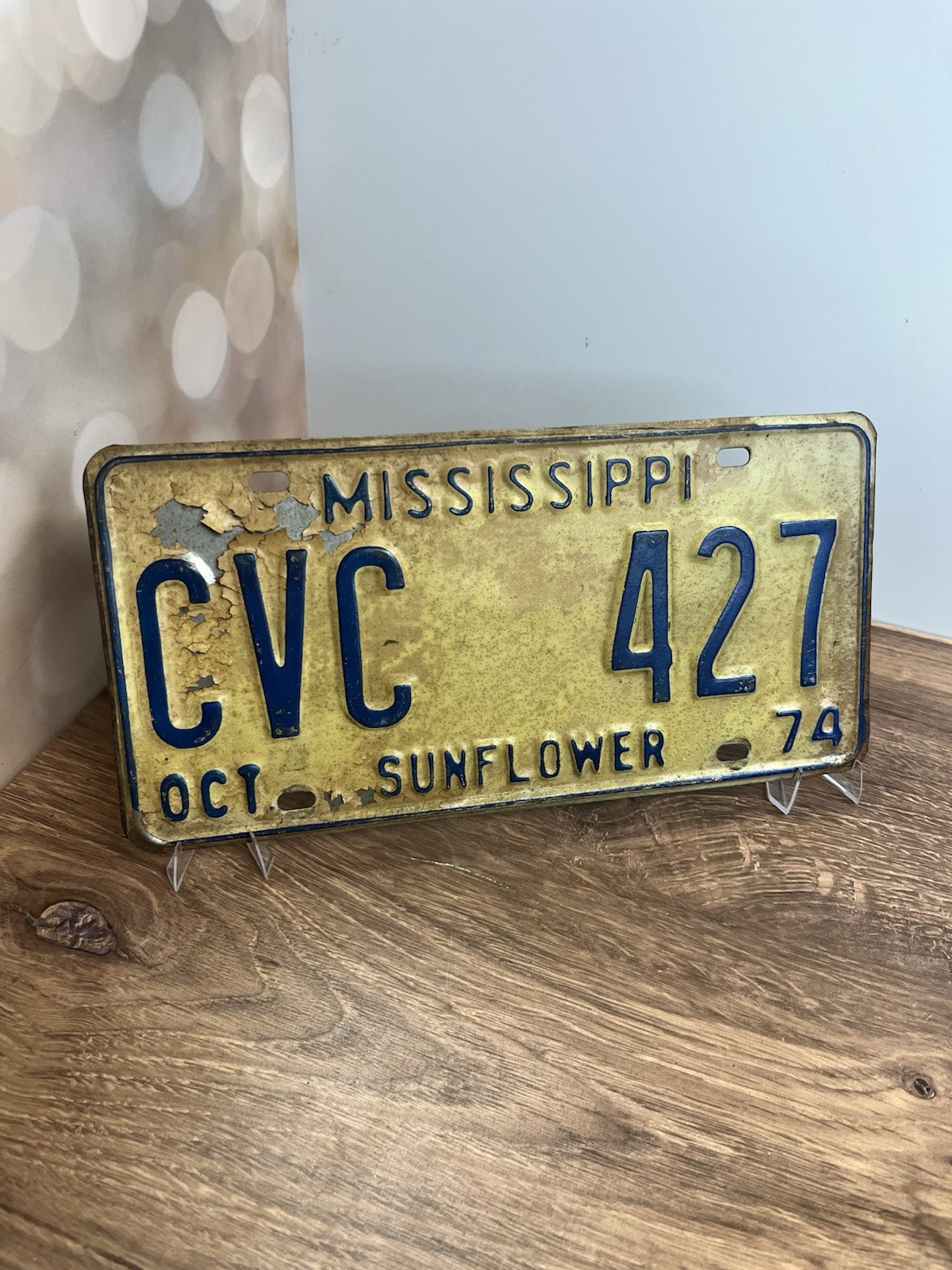 Vintage 1974 Mississippi Sunflower County License Plate (CVC 427) October-1974