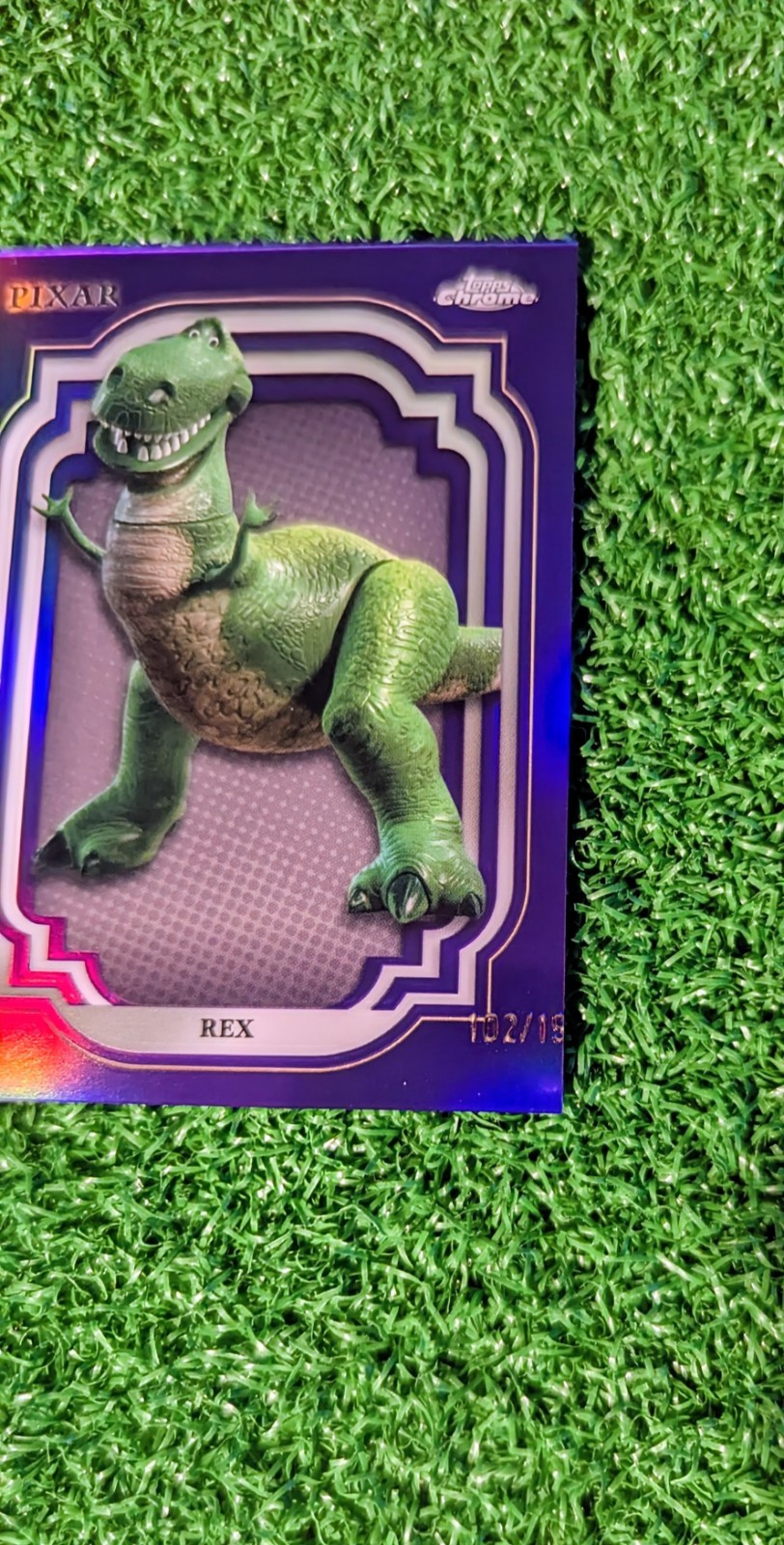 Error Card Miscut 2024 Topps Chrome Disney #74 Rex Purple Refractor /19 Not /199