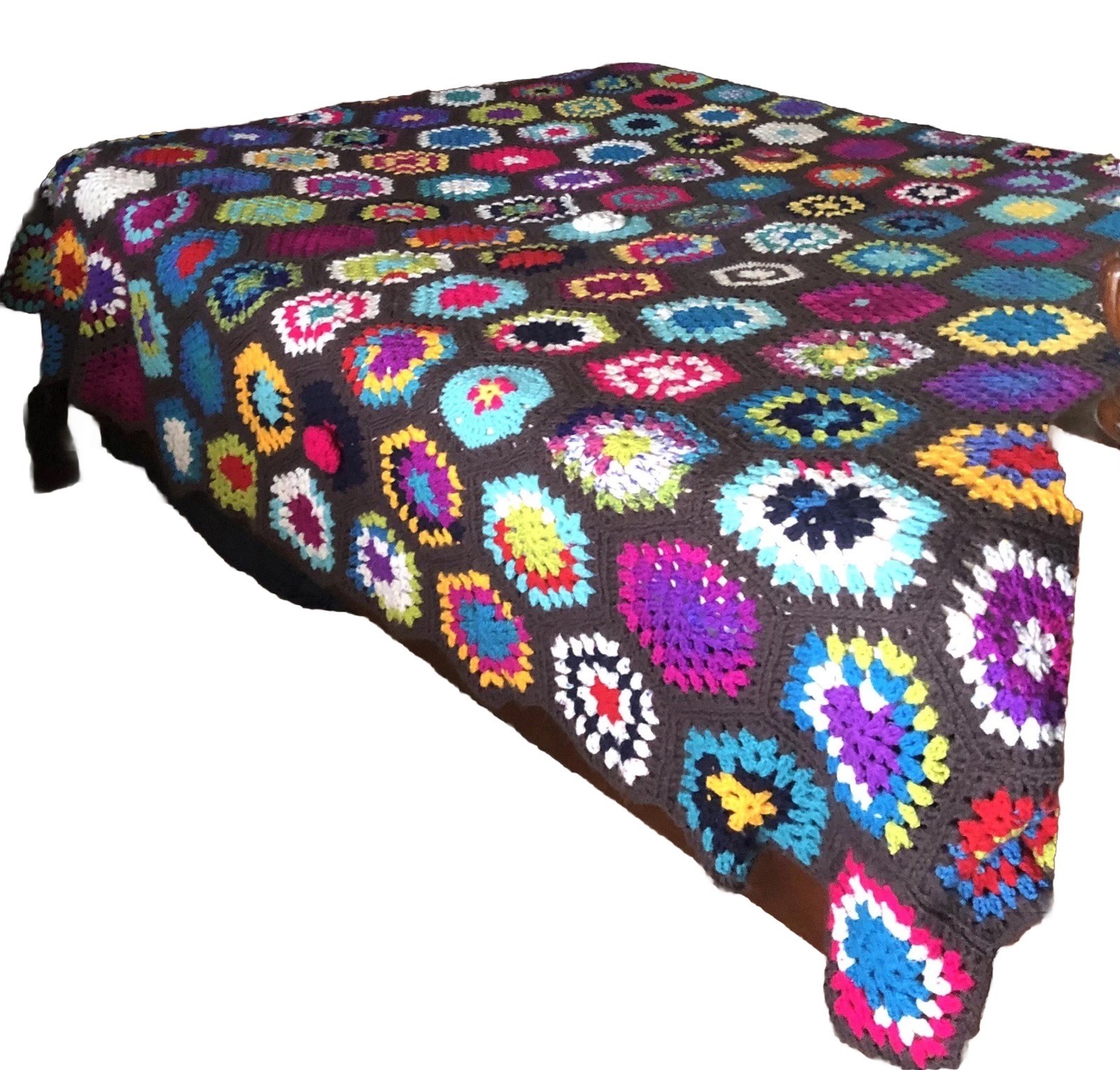 VTG Grandma’s Garden Flowers Crochet Patchwork Blanket 92”x86” Floral Blanket VTG Grandma’s Garden Flowers Crochet Patchwork Blanket 92”x86” Floral Blanket