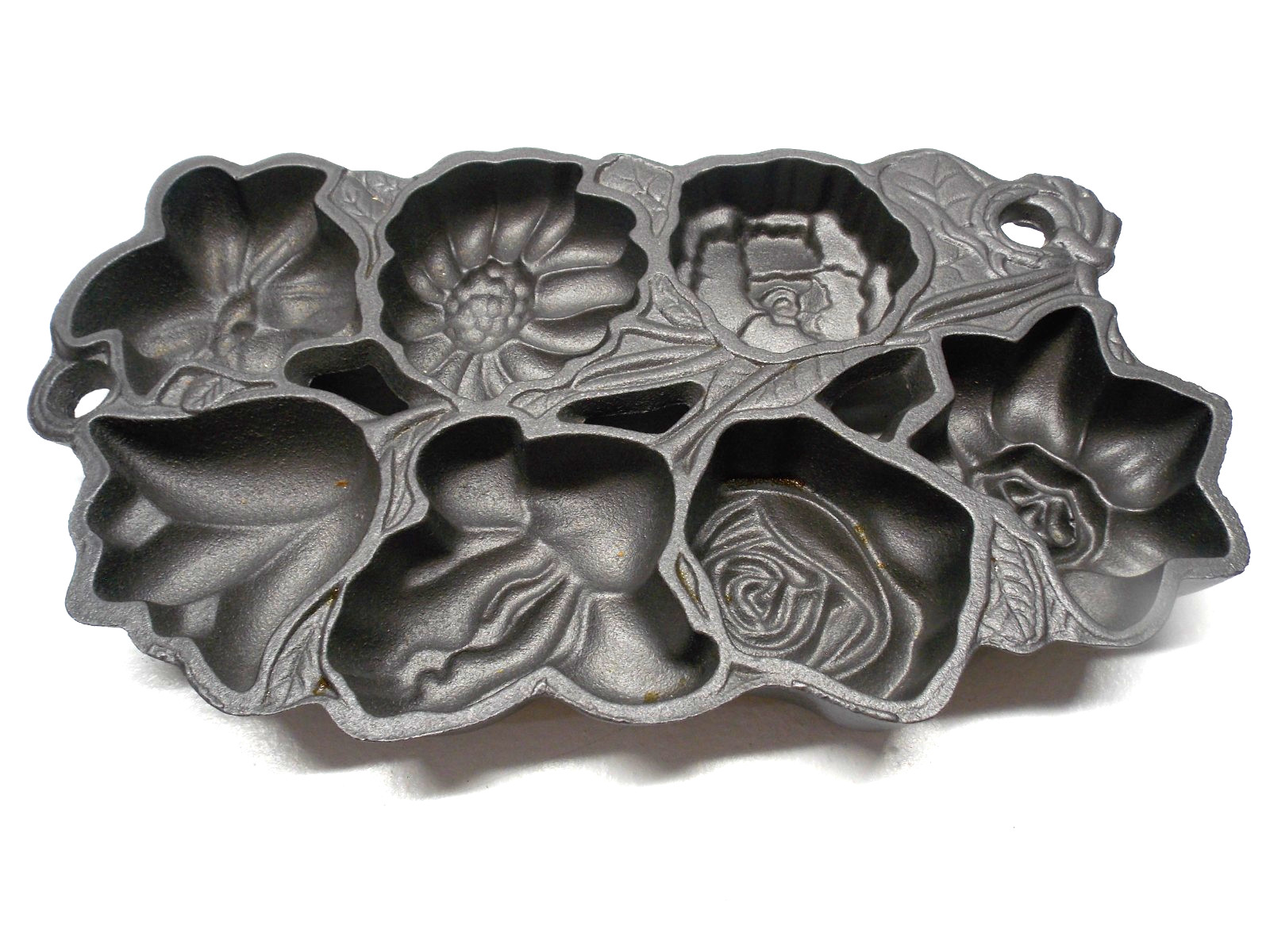 VINTAGE 1991 JOHN WRIGHT CAST IRON FLOWER MOLD MUFFIN BAKING PAN *