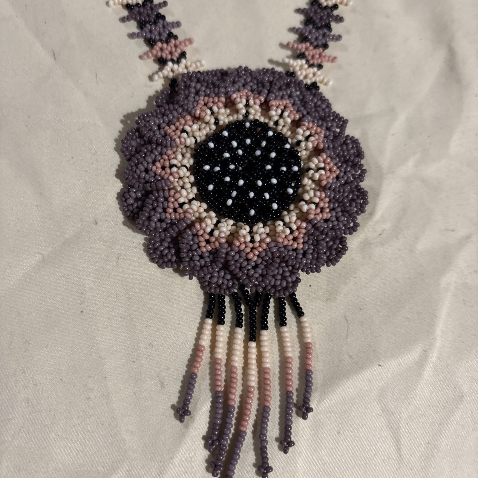 Purple Floral Huichol glass micro-beaded Handmade Necklace