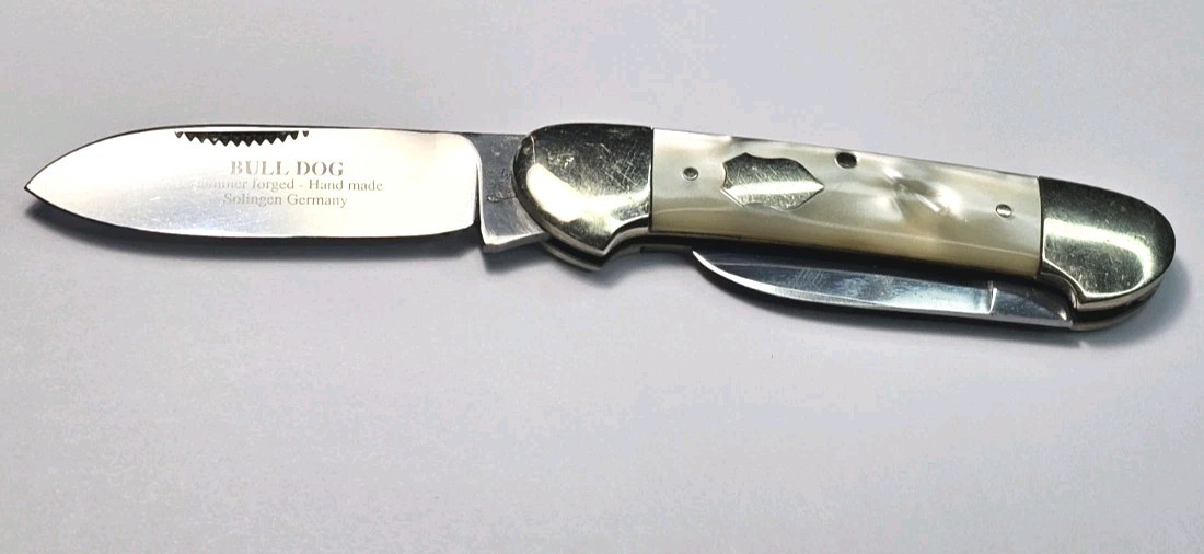 1999 Bull Dog Brand Canoe 2 Blade Folding Pocket Knife With Delrin Handles Germy