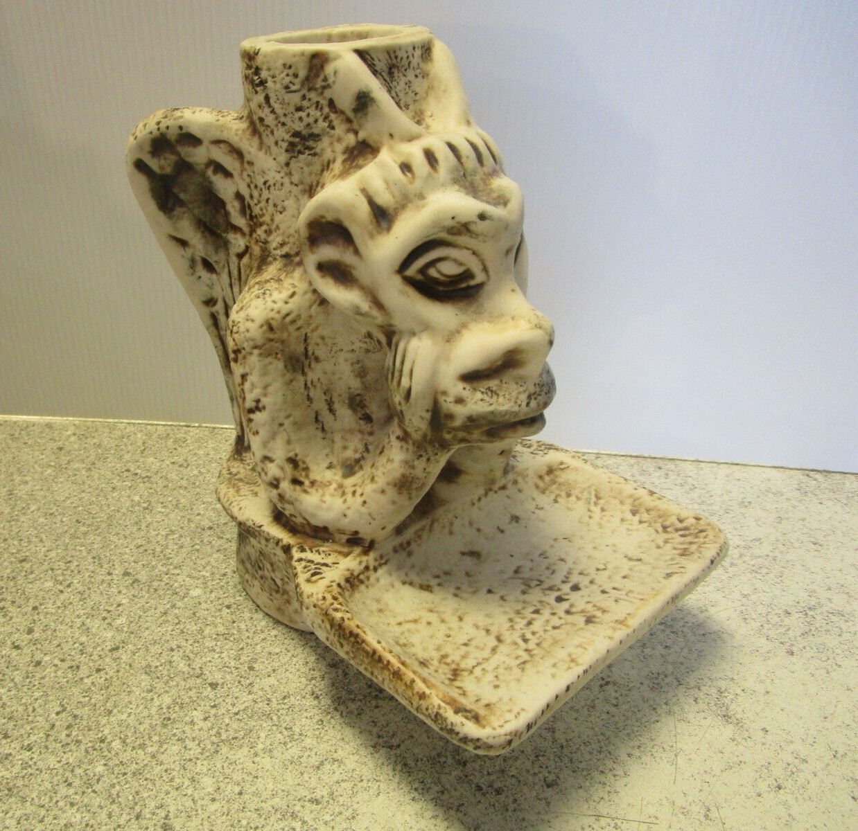 VTG 90\'s NOS Creepy Gargoyle Tray Candle Holder pottery clay craft statue Soap H