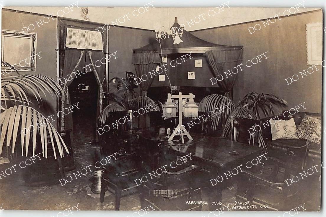 Portsmouth, Ohio RPPC Alhambra Club Parlor Rare Antique Fowler\'s Photo 1910s
