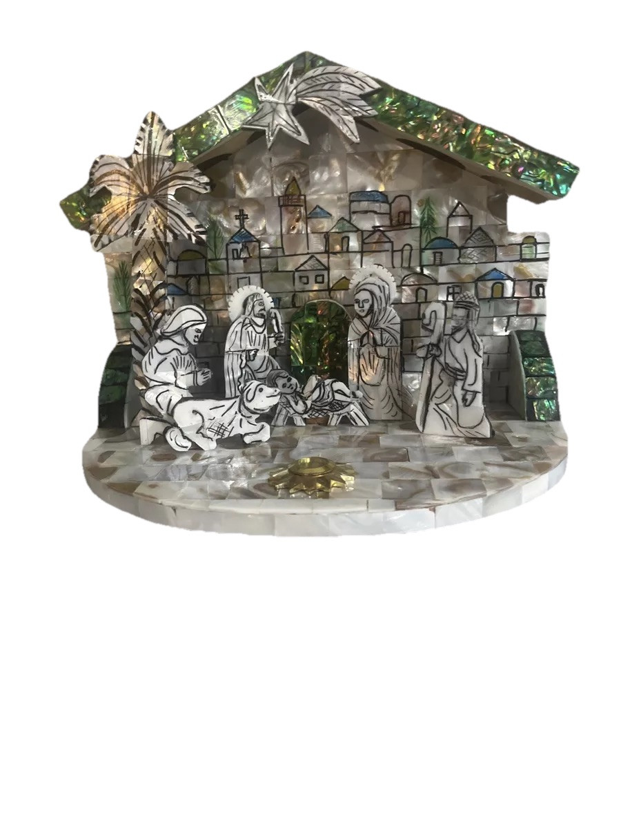 Handcrafted Mother of Pearl Nativity Scene Christian Christmas Décor Bethlehem A