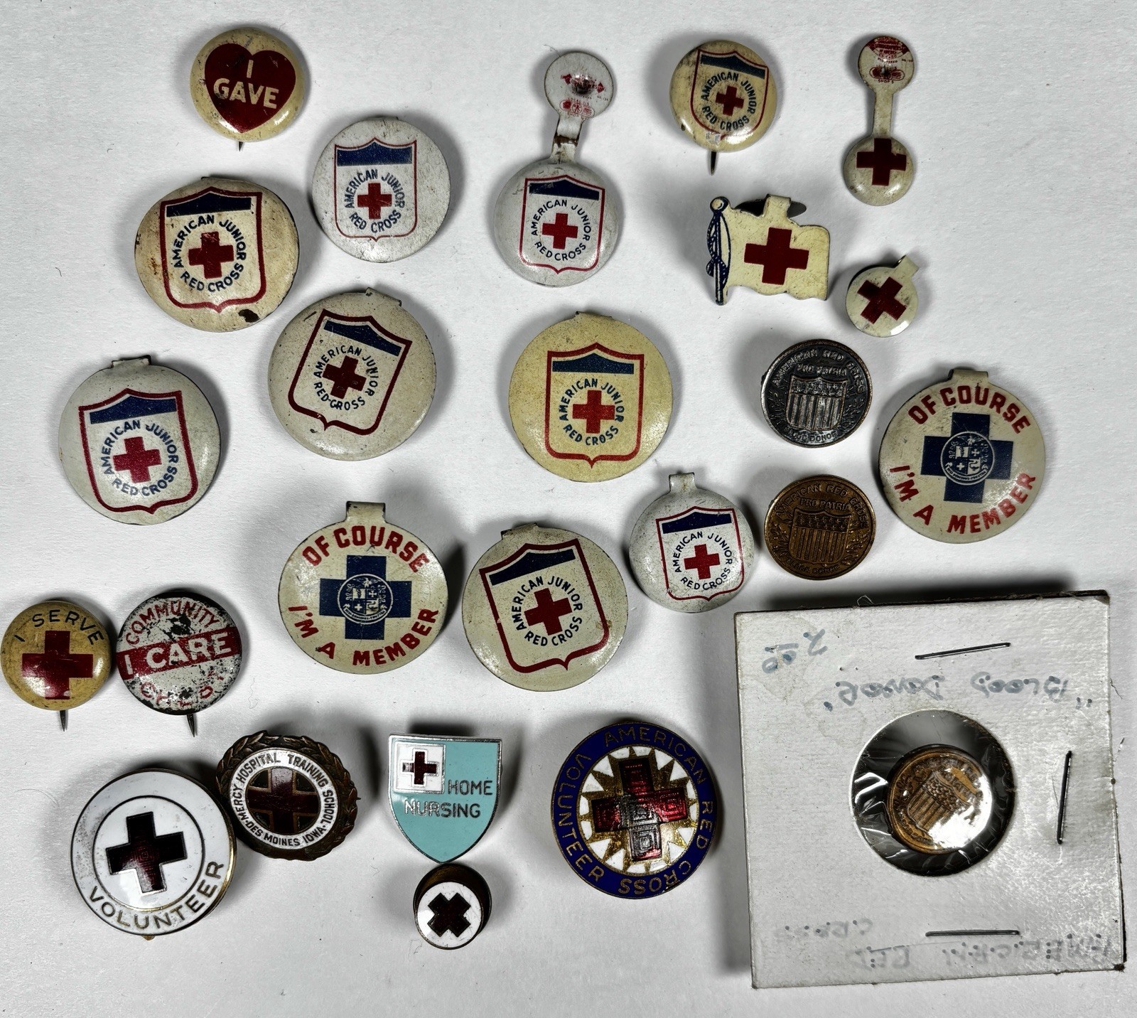 Vintage American Red Cross Pin Lot Of 25 WWI To WWII Era Junior Nurse Volunteer