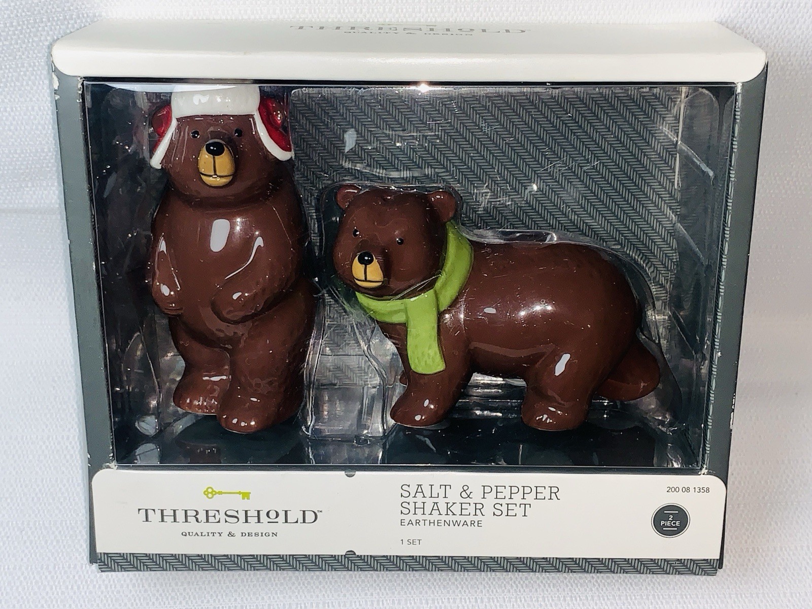 Adorable Winter Bear Duo Earthenware Salt + Pepper Shaker Set Threshold 2016 NEW