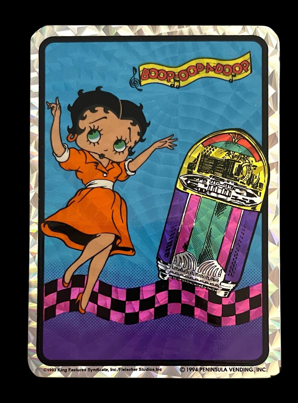 Rare VTG 1993 Betty Boop Dancing by the Jukebox Prism Vending Machine Sticker Rare VTG 1993 Betty Boop Dancing by the Jukebox Prism Vending Machine Sticker