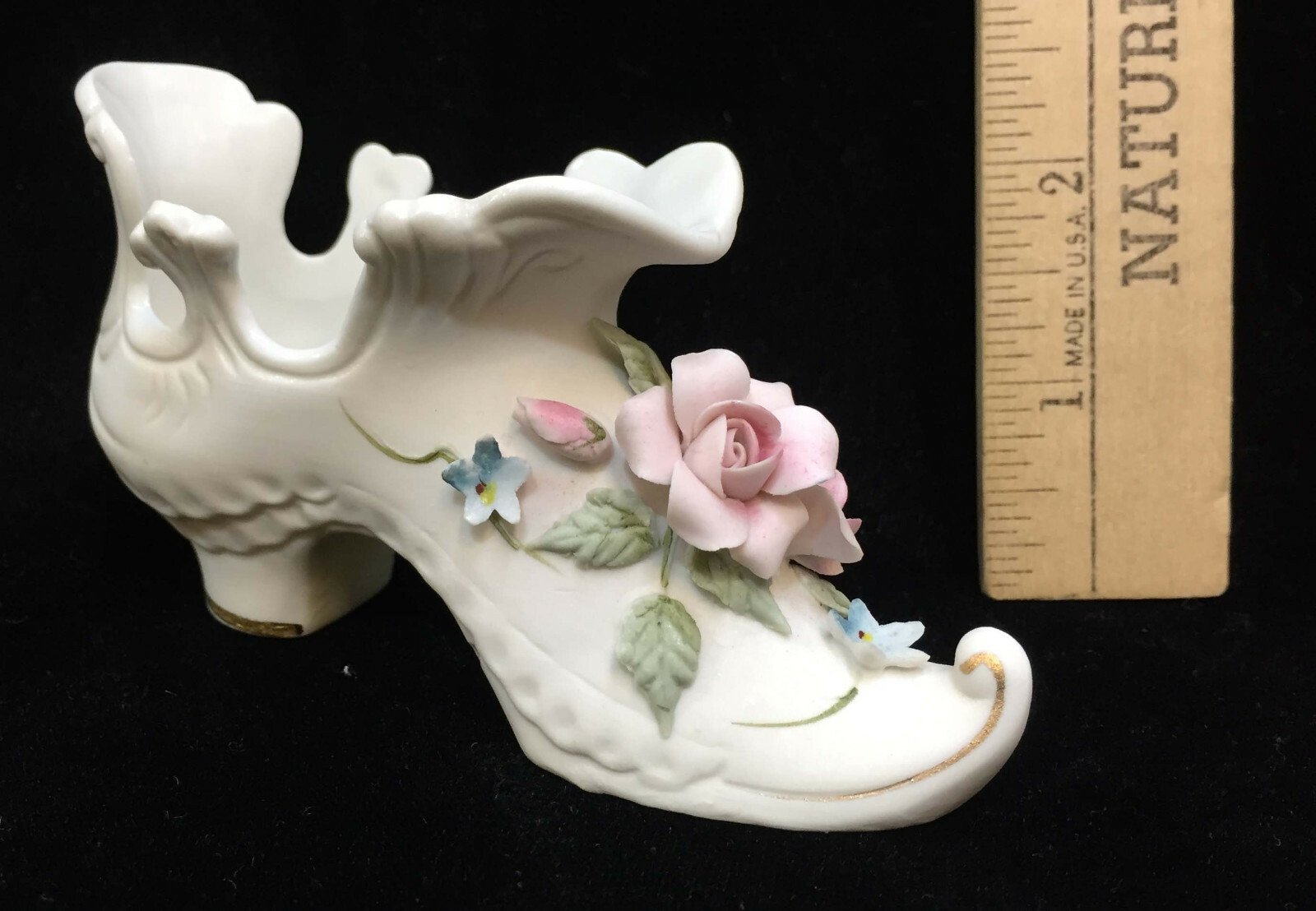 Lefton Shoe Figurine Porcelain High Heel Slipper China Applied Flowers Vintage