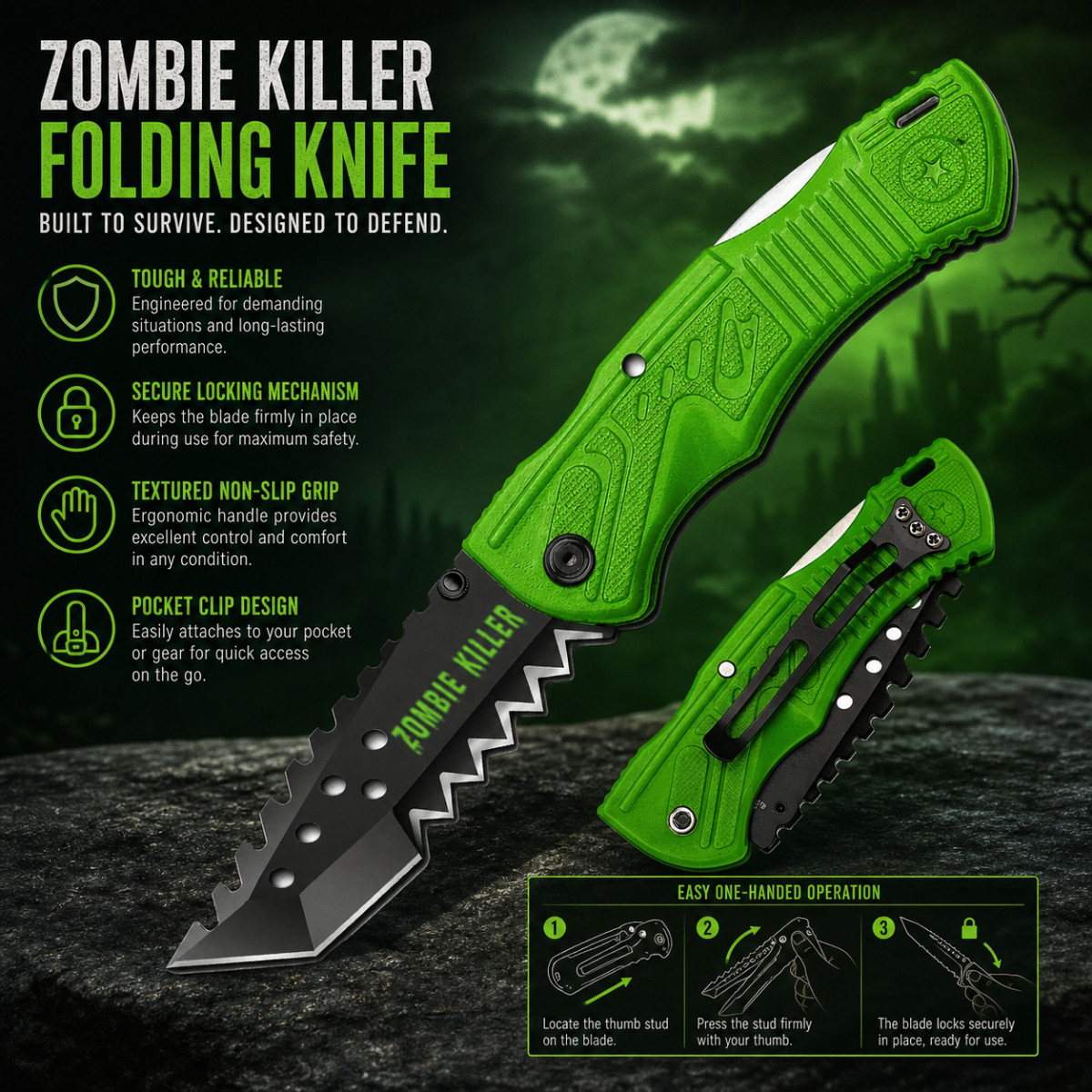 Zombie Killer Tanto Folding Pocket Knife 7.75\
