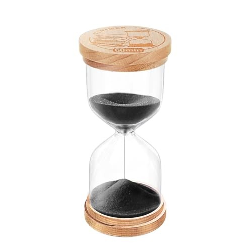 60 Minute Sand Timer Hourglass, Wooden Sand Clock, Small Sand 60 minute Black