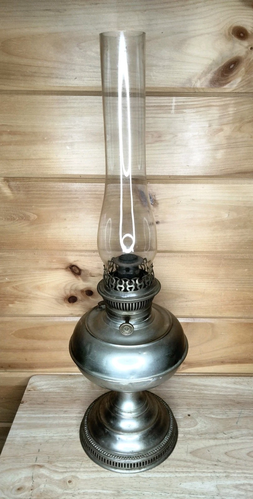 Antique Rayo Nickel Oil Kerosene Hurricane Lamp W/ Chimney Estate Find