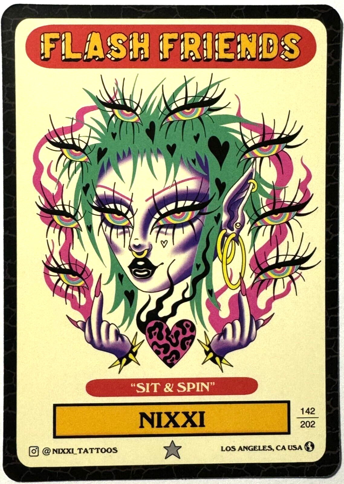 Flash Friends Series 2 Tattoo Art Trading Card NIXXI SIT & SPIN GOTH PUNK #142