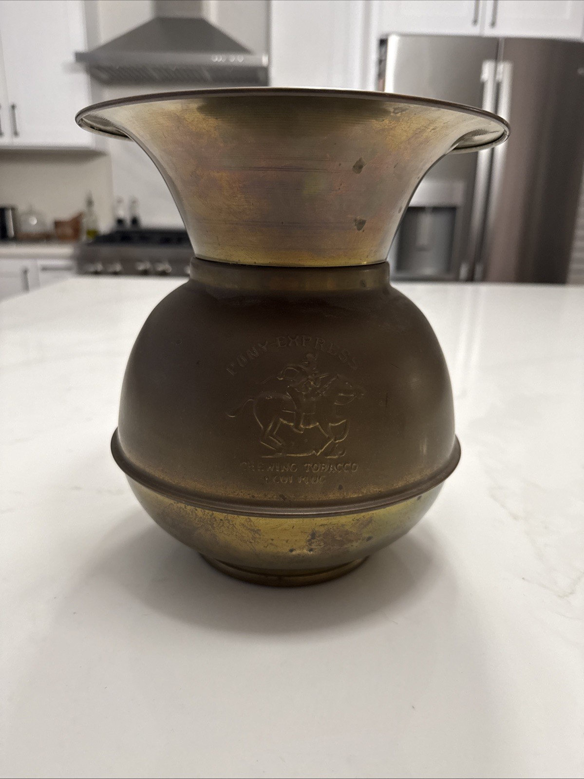Brass Spittoon Pony Express Chewing Tobacco Cut Plug 10.5\ Brass Spittoon Pony Express Chewing Tobacco Cut Plug 10.5\