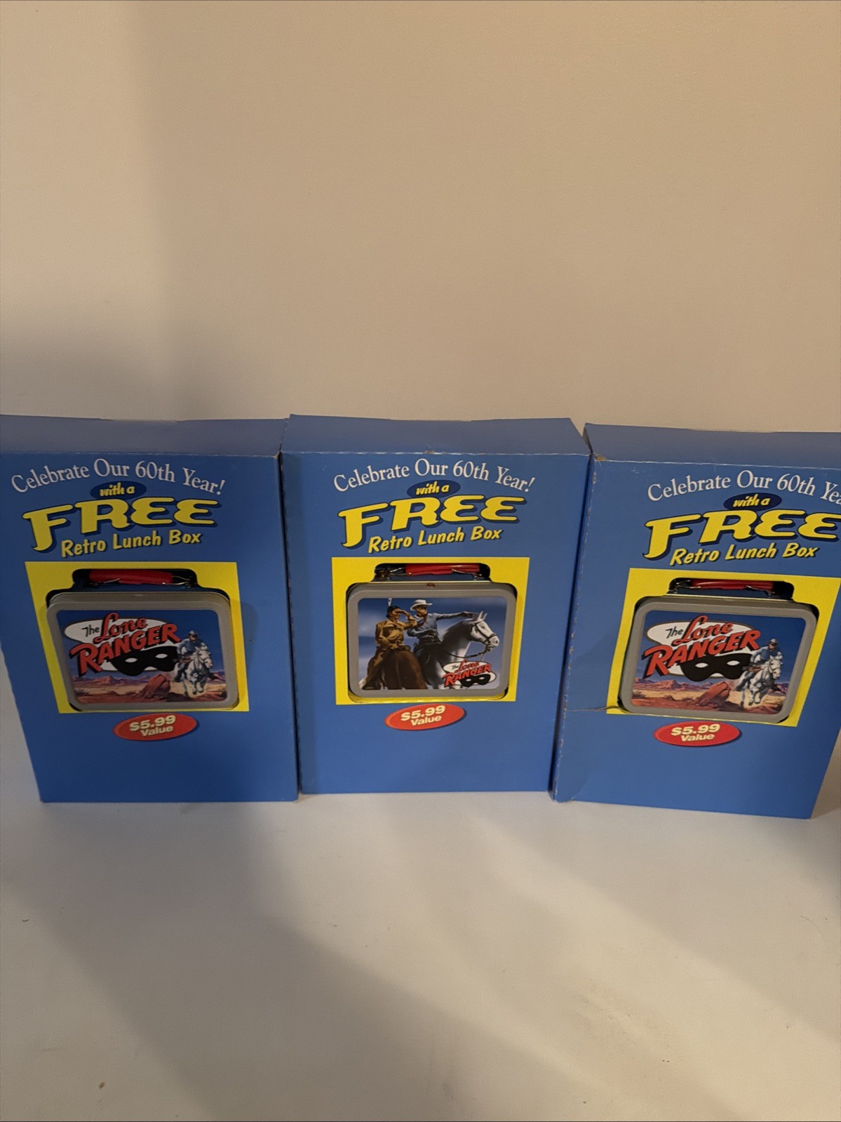 60TH ANNIVERSARY CHEERIOS RETRO LONE RANGER MINI LUNCHBOX.  Set