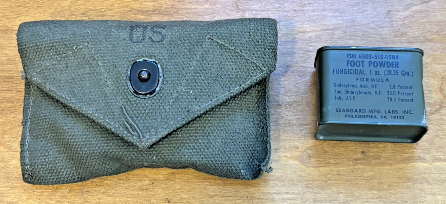 Vietnam War US Army 1964 Lensatic Compass w/ Canvas Pouch & Seaboard Foot Powder
