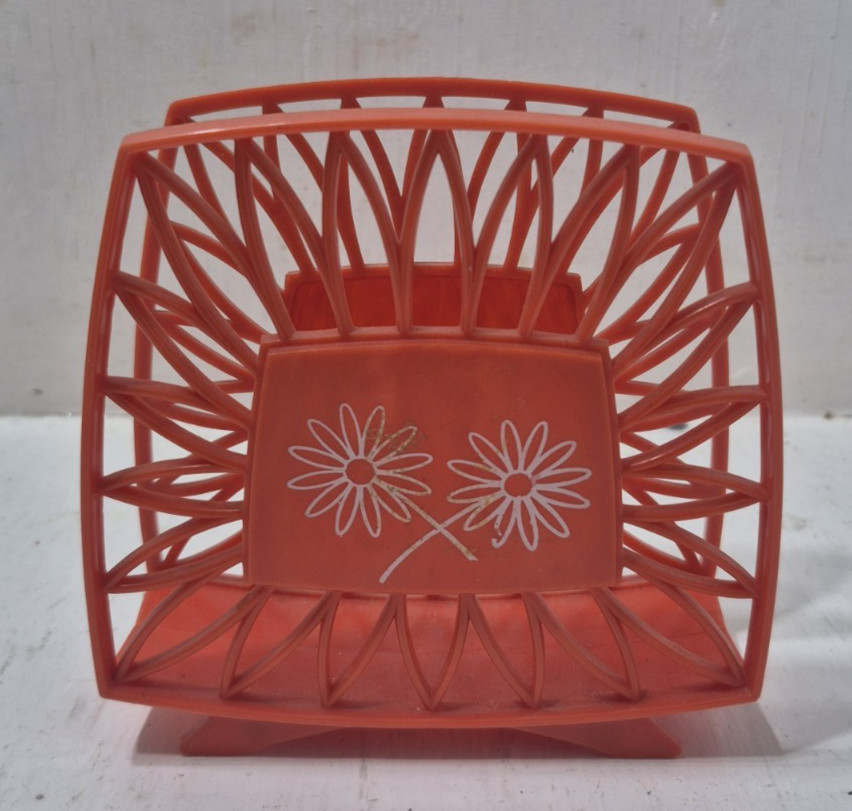 Vintage Red Plastic Napkin Holder Retro 1970s Daisies Mod Flower Power Daisy