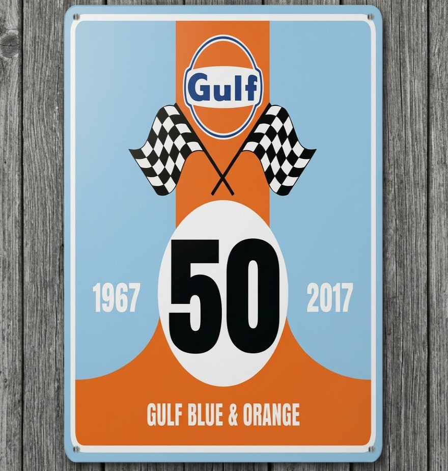 Gulf Racing 1967 - 2017 Blue & Orange 8 x 12 Novelty Metal Sign USA Made New