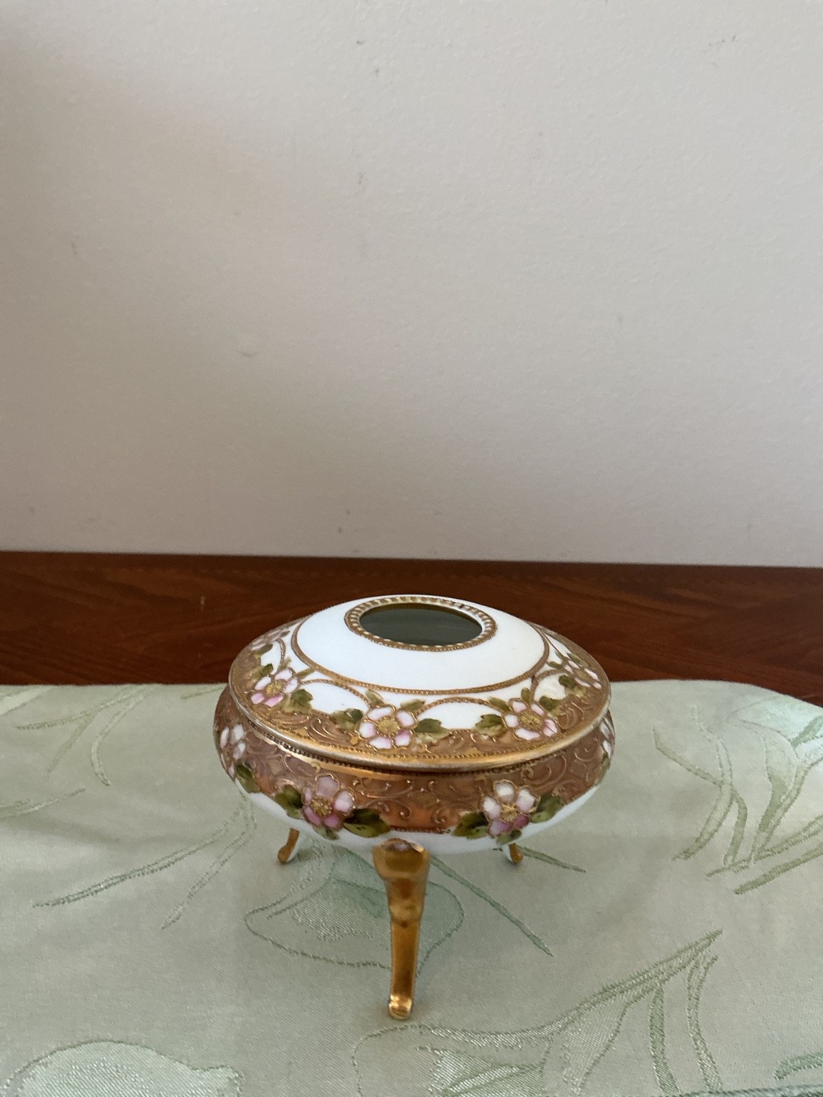 antique Victorian-style hand-painted porcelain hair receiver, Nippon
