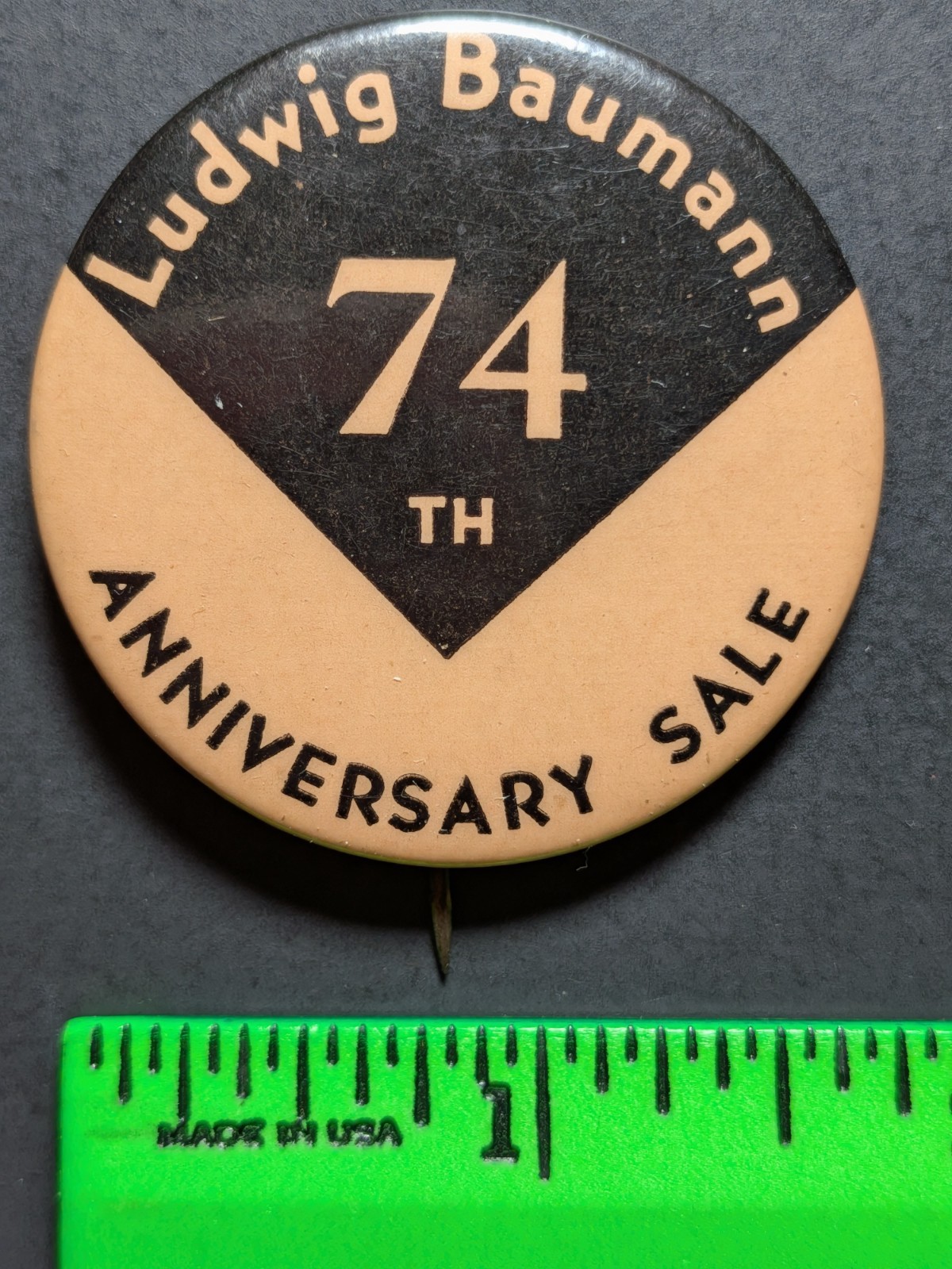 Vintage Ludwig Baumann Store Anniversary Sale Pinback Pin