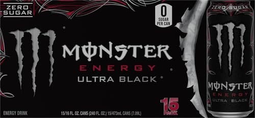 Monster Energy Ultra Black – Sugar Free Energy Drink – 16 oz – Pack of 15
