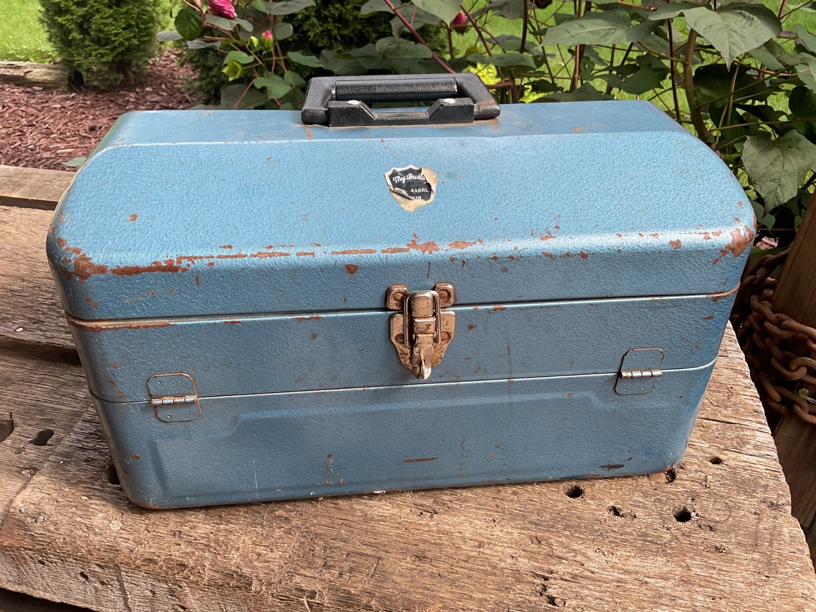 Vintage My Buddy Metal Tackle Box Cantilever Tool Chest Blue Industrial Case