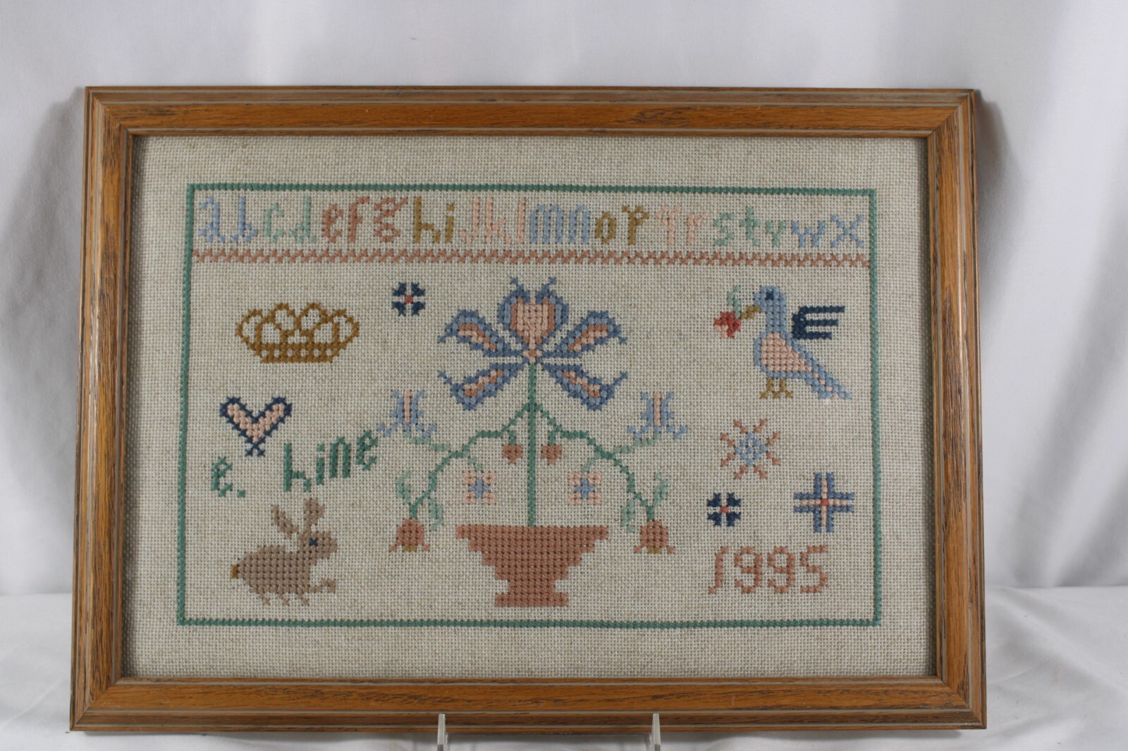 Vintage Framed Needwork Cross Stitch Sampler E Line 1995 Framed