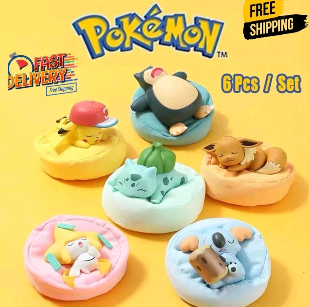 6 Pcs/Set Pokemon Pikachu Bulbasaur Anime Figures toys Sleep Starry Dream Series