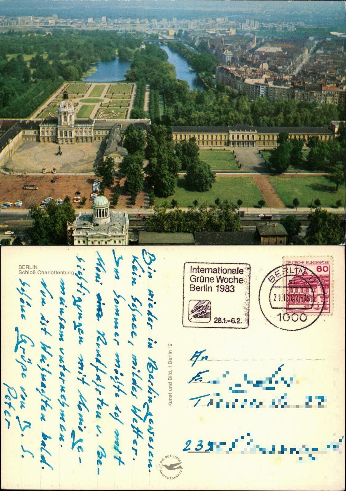 Postcard Charlottenburg-Berlin aerial view castle and distant view 1978