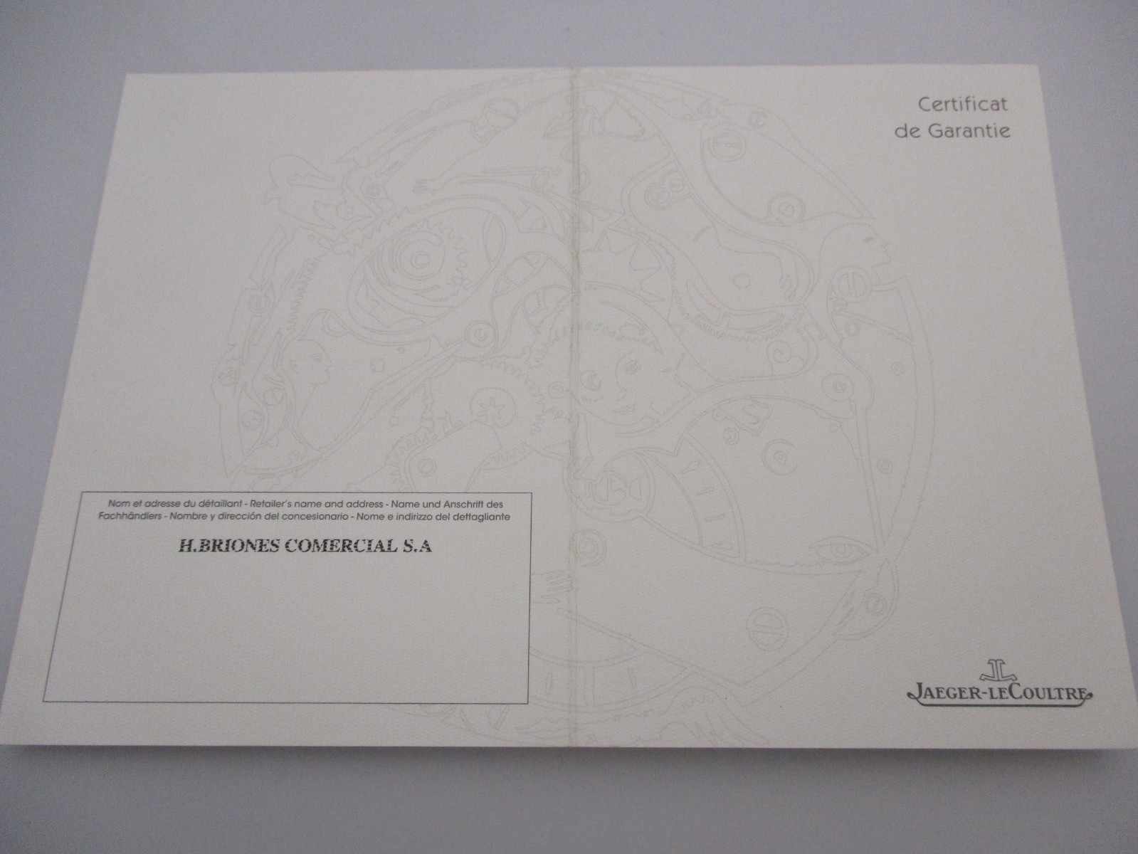 Jaeger-LeCoultre Retail-Stamped Watch Certificat Garantie Guarantee Certificate