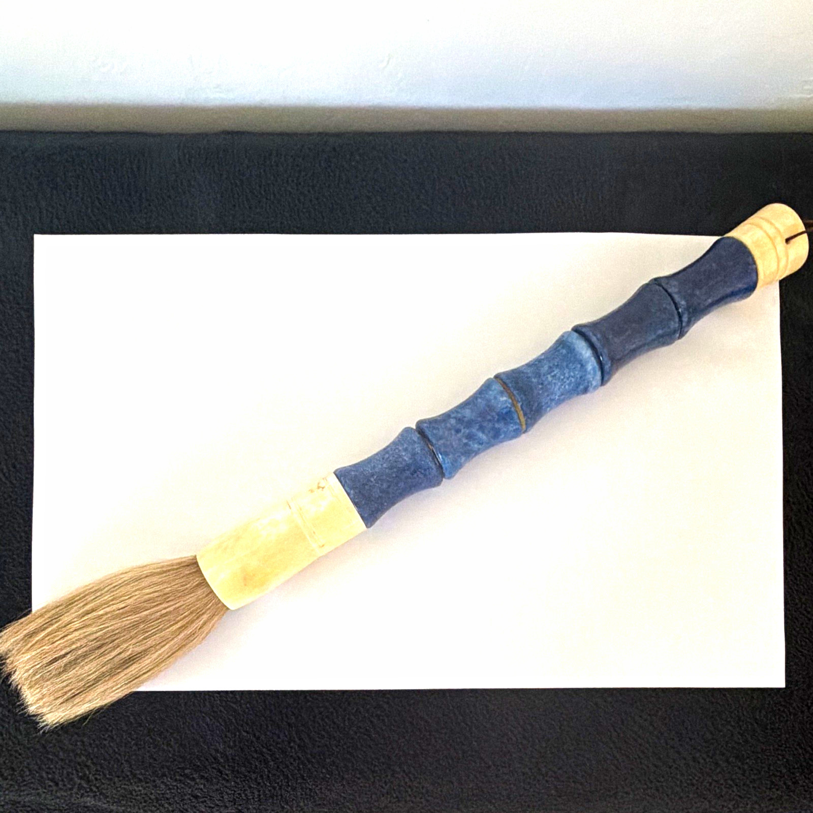 Vintage Handcrafted Large Calligraphy Brush w/Bone & Natural Blue Quartz Handle