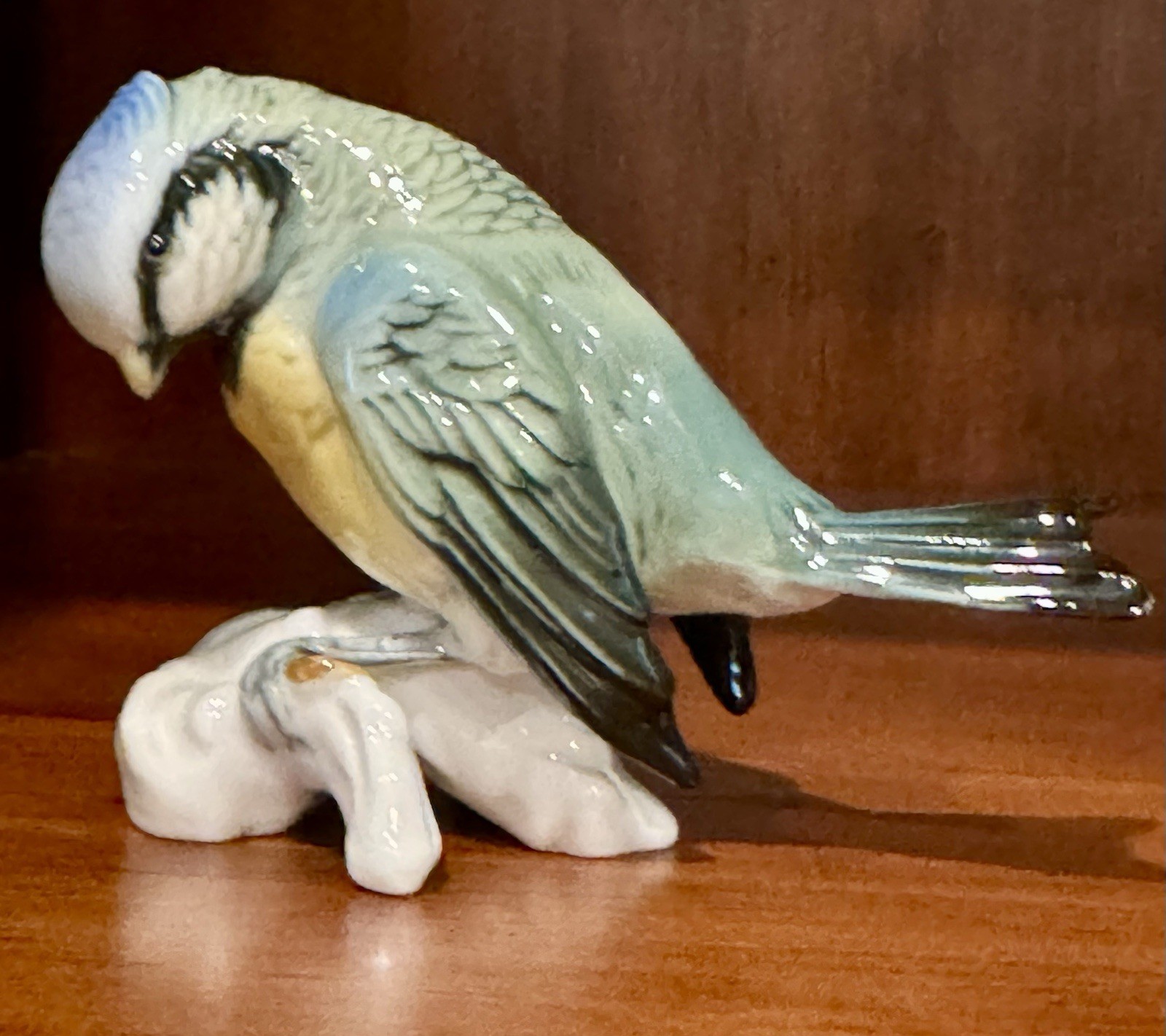 Vtg Karl ENS Volkstedt Tit Bird Figurine Porcelain Mid 20th c Green Stamp RARE