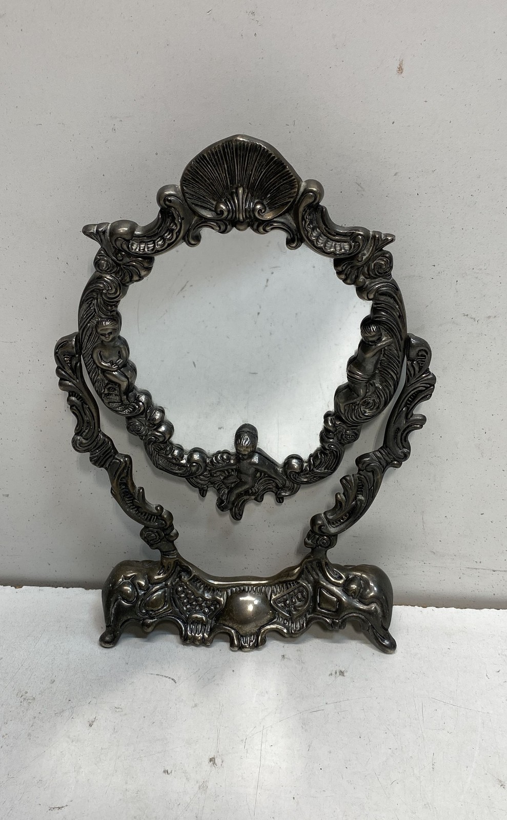 Heritage Mint Ltd Vintage Vanity Mirror Silver Tone Rococo Cherub Design