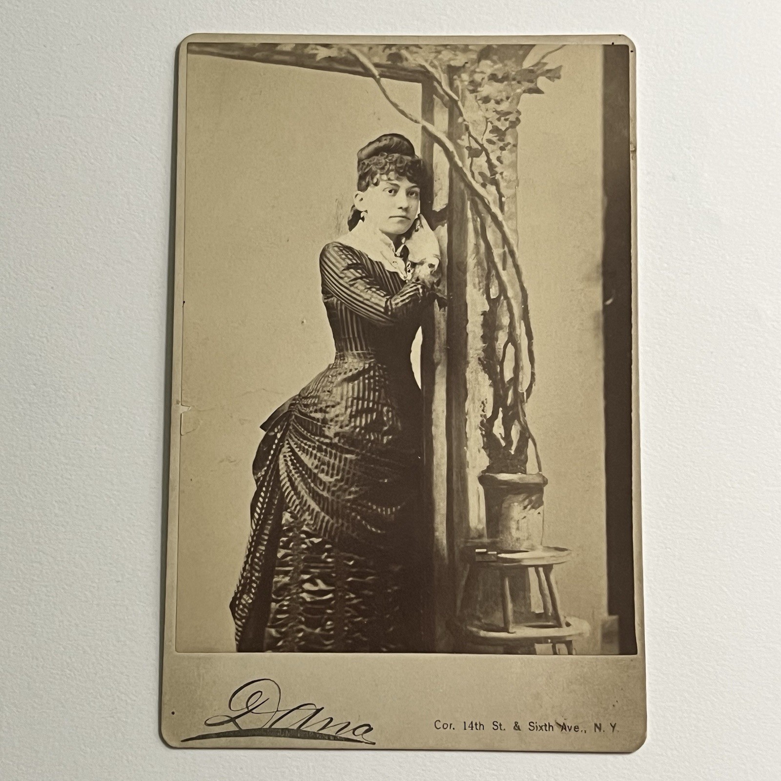 Antique Cabinet Card Photograph Beautiful Young Woman New York NY Dramatic Pose