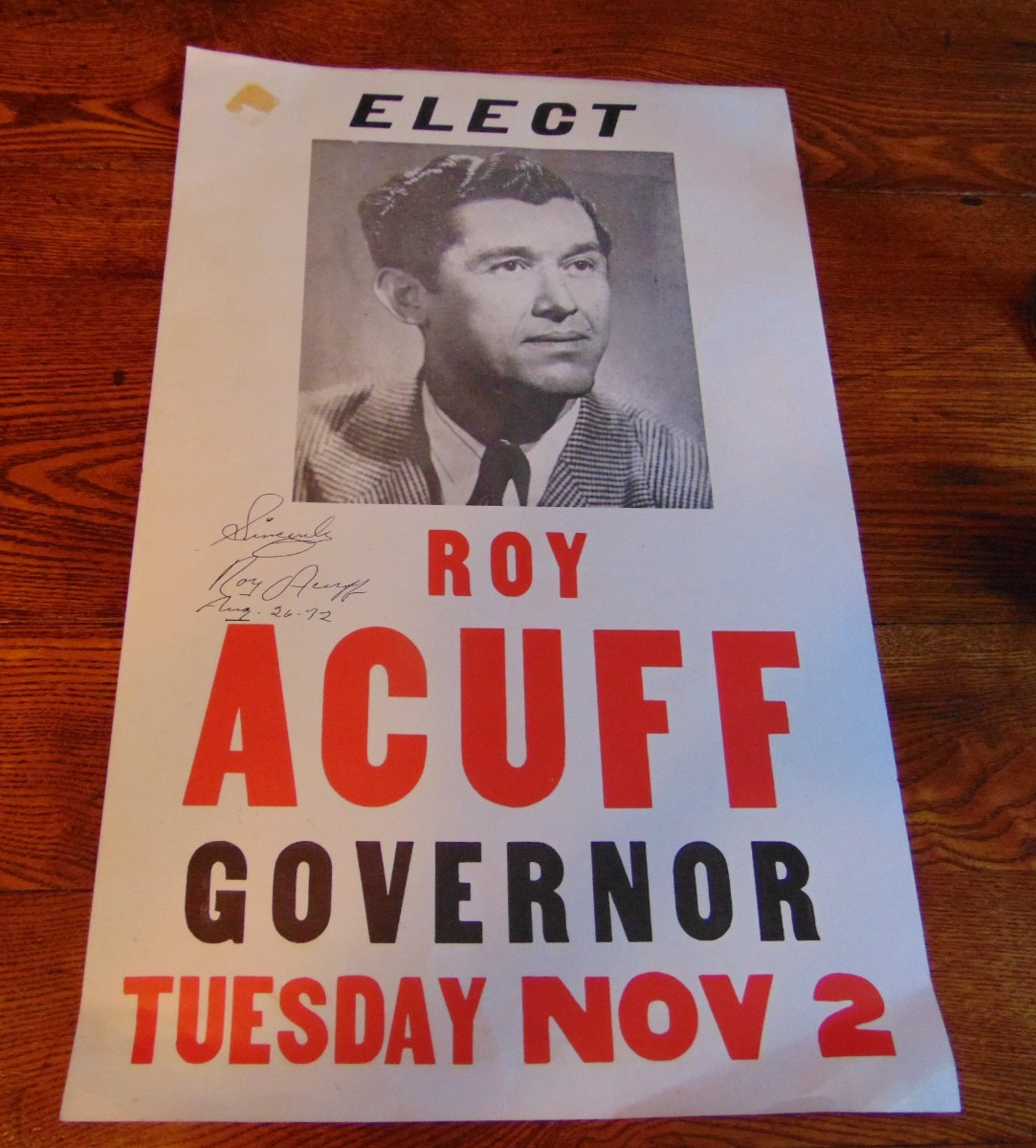 Roy Acuff For Governor Poster 22 X 14 Roy Acuff For Governor Poster 22 X 14