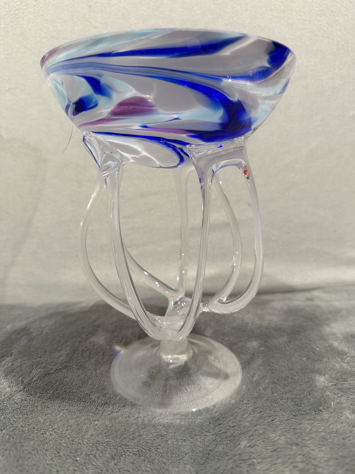 Jozephina Krosno Blown Glass Octopus Jellyfish Pedestal Cobalt Compote Poland