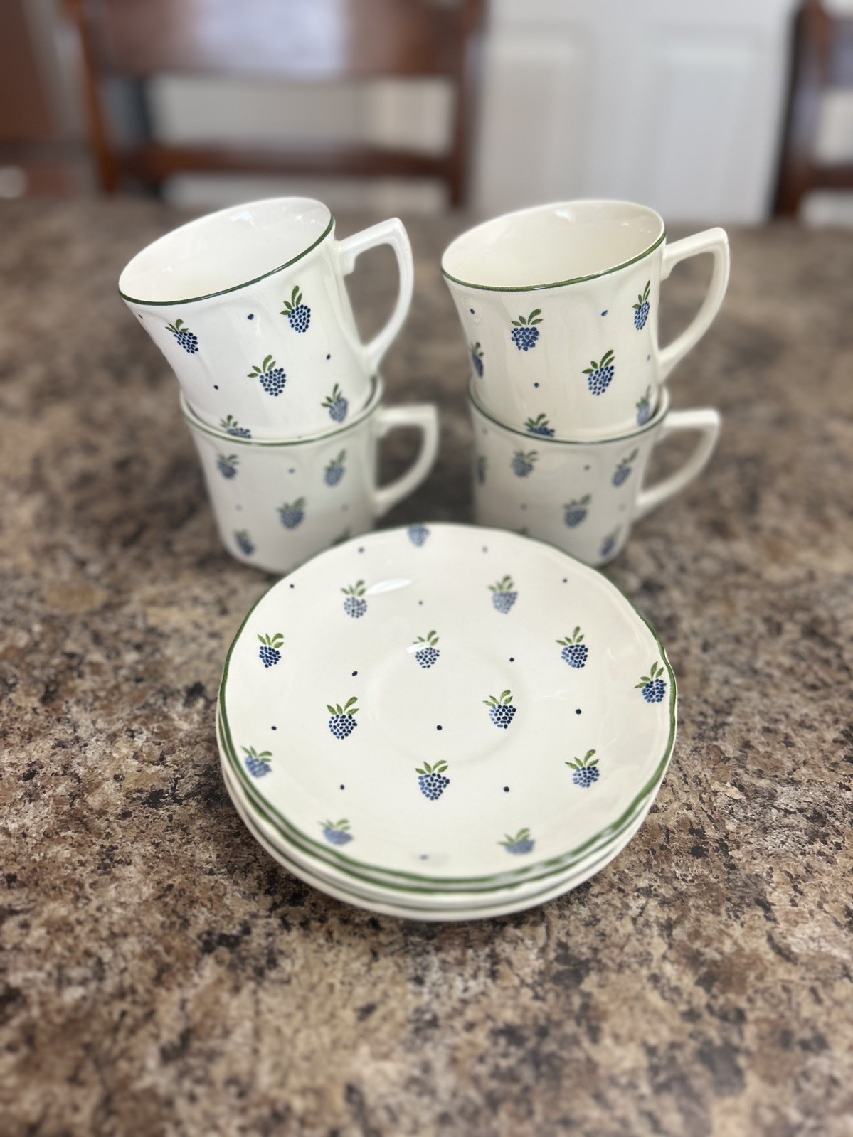 Johnson Brothers Berries Cup and Saucer Set of 4 Ironstone England Blue Berry