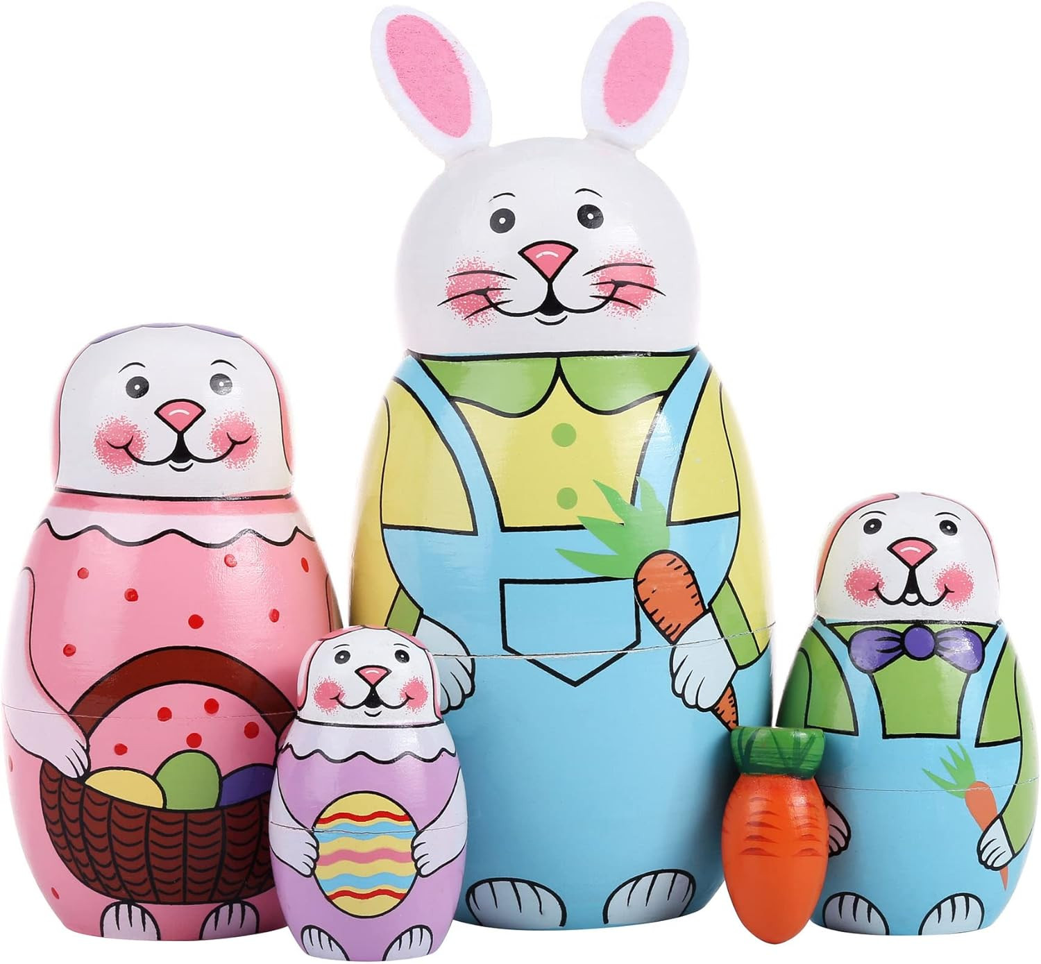 5 Pcs Russian Matryoshka Dolls Handmade Wooden Rabbit Bunny Nesting Dolls Set fo