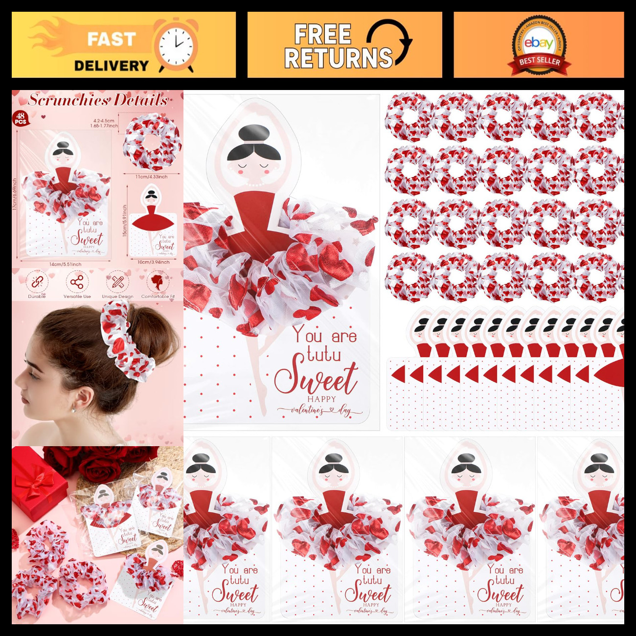 48 Sets Dance Valentine Scrunchies & Ballerina Cards - Hair Ties, Gifts for Danc 48 Sets Dance Valentine Scrunchies & Ballerina Cards - Hair Ties, Gifts for Danc