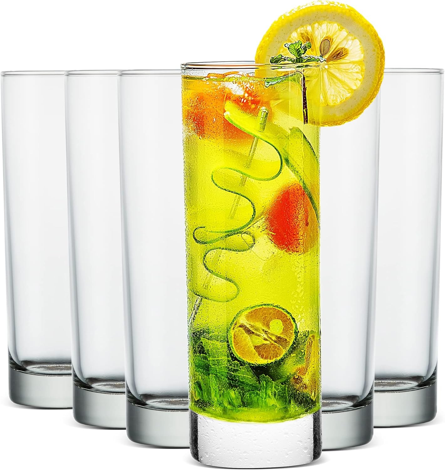 LUXU Premium Highball Drinking Glasses (Set of 6)-10 oz Tom Collins Glasses,C...
