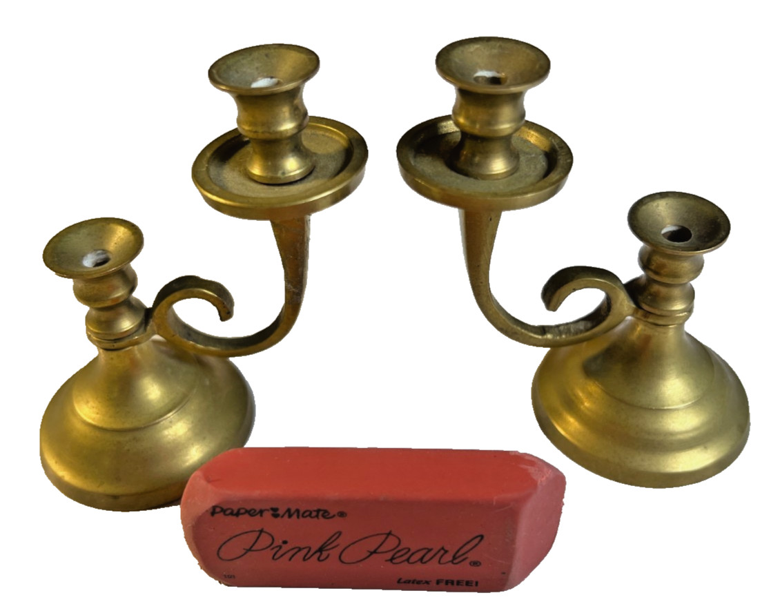 Vintage Pair Mini Brass Double Prayer Candle Holders 4mm Tapers Home Altar