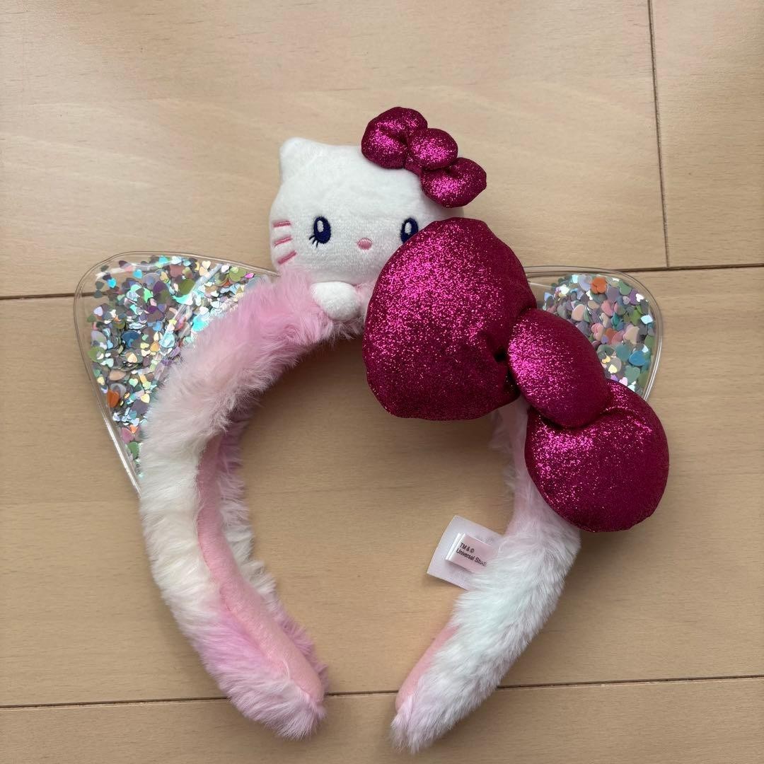 USJ Hello Kitty Headband Pink Fur Sequin Glitter Ribbon Japan Exclusive 2026