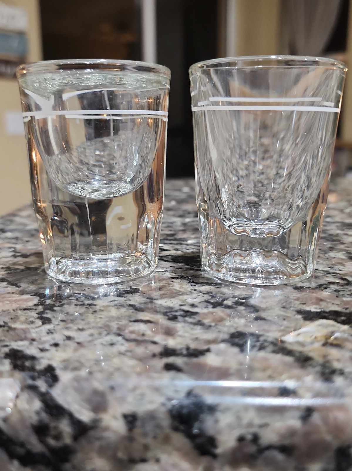 2 Vintage Libbey Heavy Fluted Bottom Shot Glasses with White Pour Line