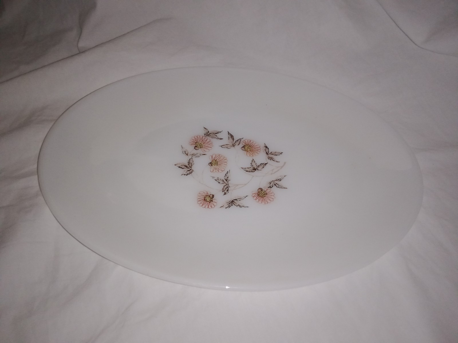 Vintage Fire King Fleurette Flower Floral Glass Platter Plate 12
