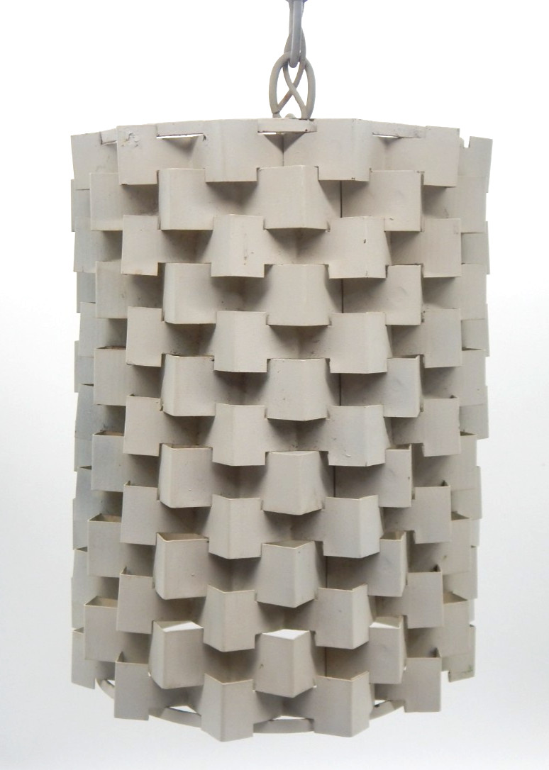 Vintage Mid Century Modern Metal Woven Cylindrical Pendant Hanging Light Fixture